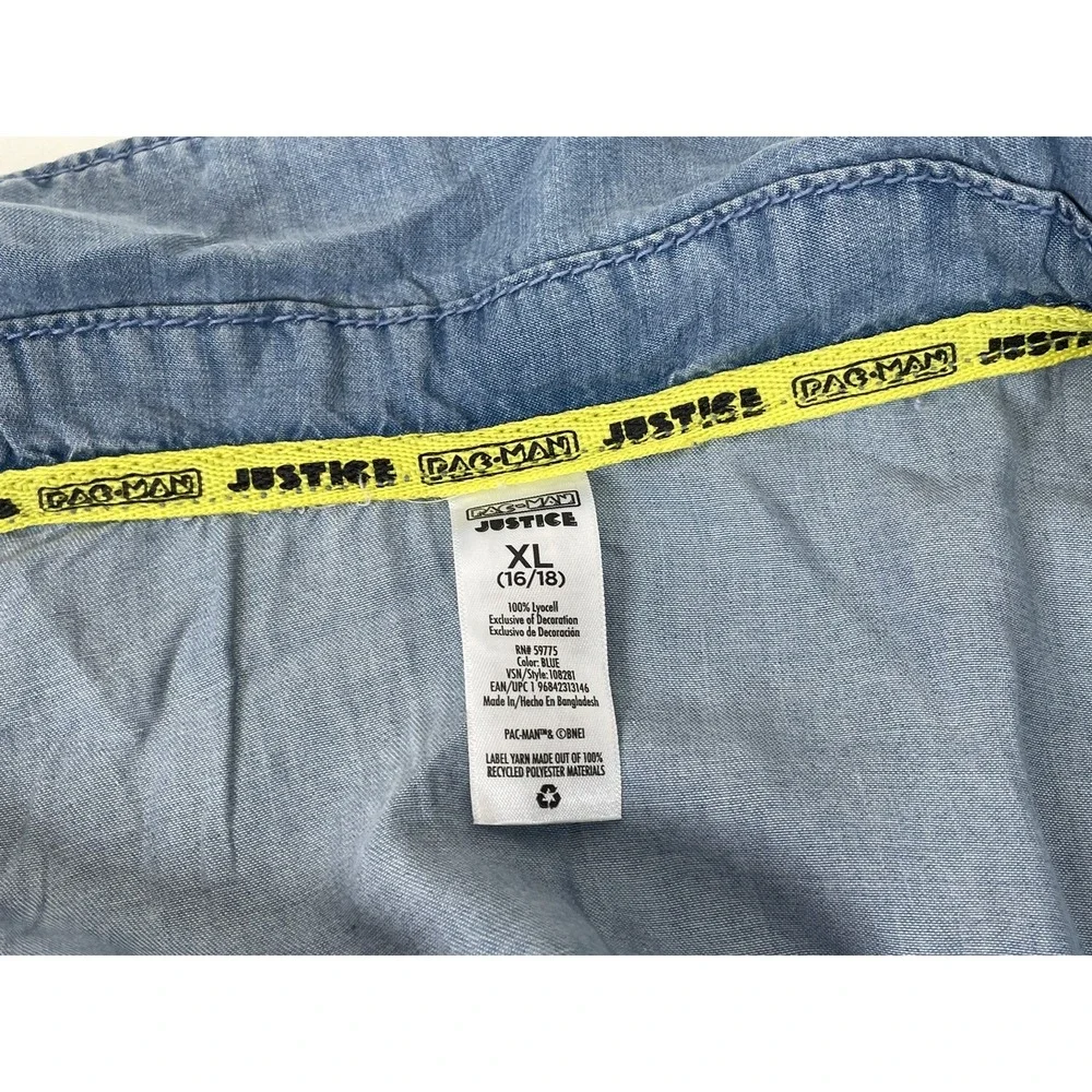 Justice Girls Pacman Chambray Romper‎ Size XL Blue